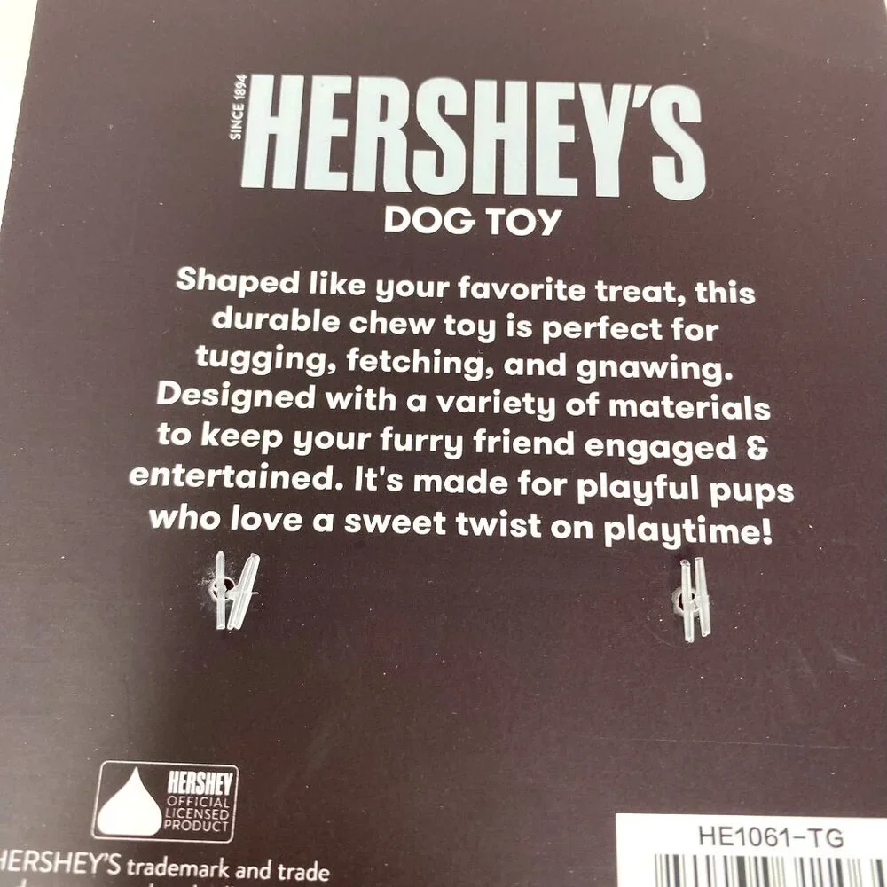 HERSHEY'S Candy Bar Dog Plush Chew Toy Squeaker Brown Play Fetch Entertain